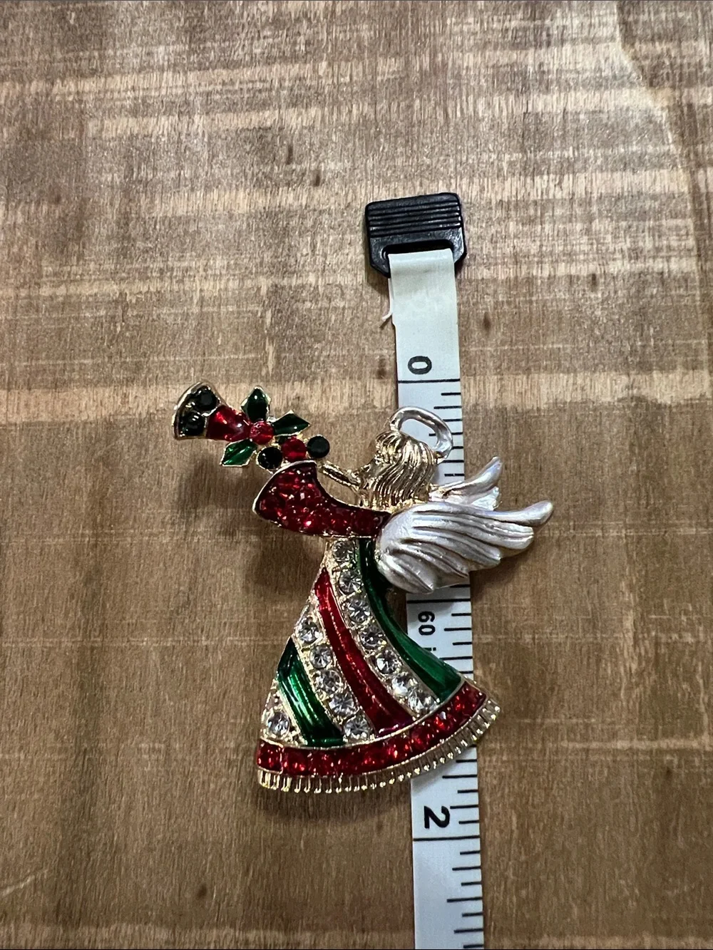 3/$18 Gold-Tone Red & Green Angel Brooch - Holiday Crystal Pin Lot 6075